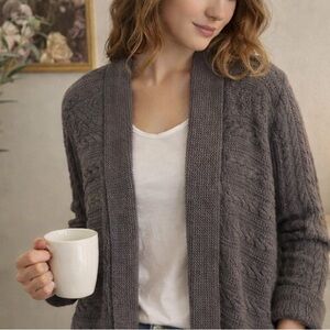 Croft & Barrow Textured Cable Knit Open Cardigan Gray Medium Cozy Layer Sweater